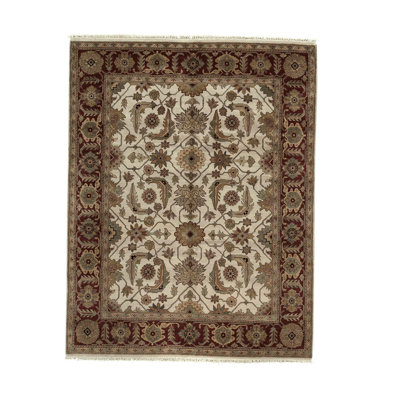 Tapis ivoire / brun / rouge noué à la main de haute qualité