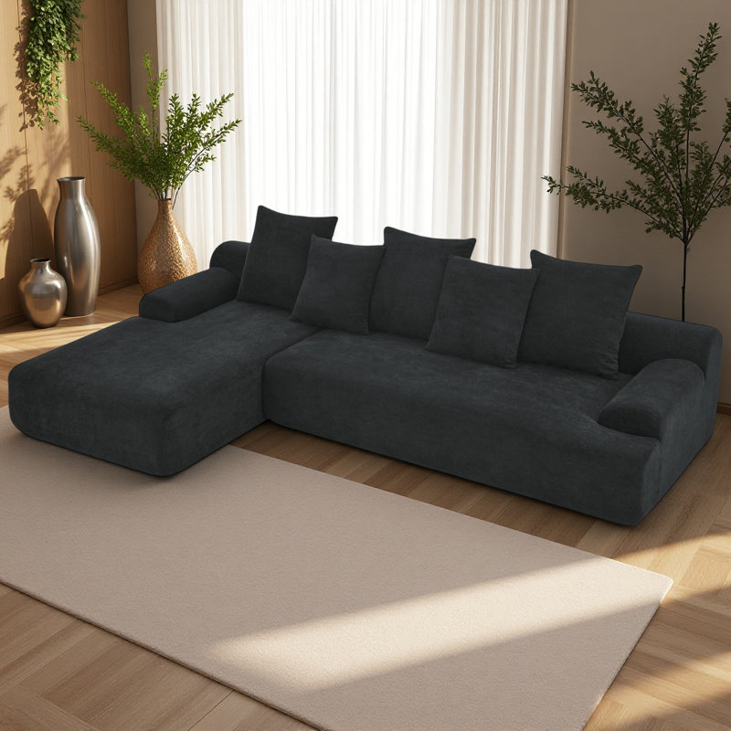 Canapé modulaire rembourré en L 110,25 po x 67 po, canapé modulaire compressé avec combinaison libre pour le salon, velours Melange