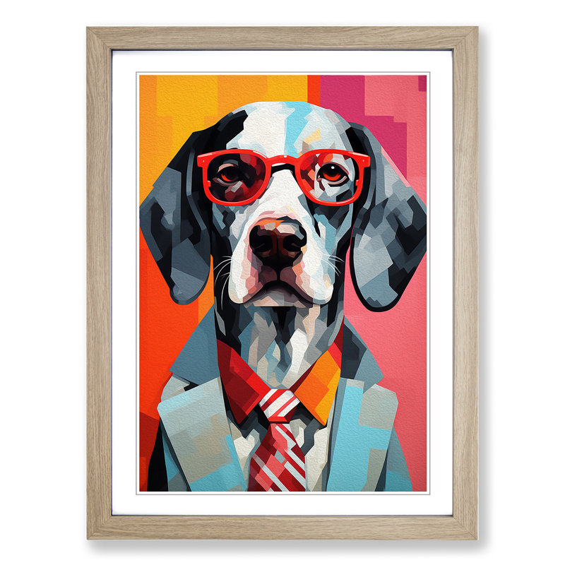 Modern Dog Abstract - Single Picture Frame Print on Wood, Oak Framed, 34cm H x 25cm W x 2cm D