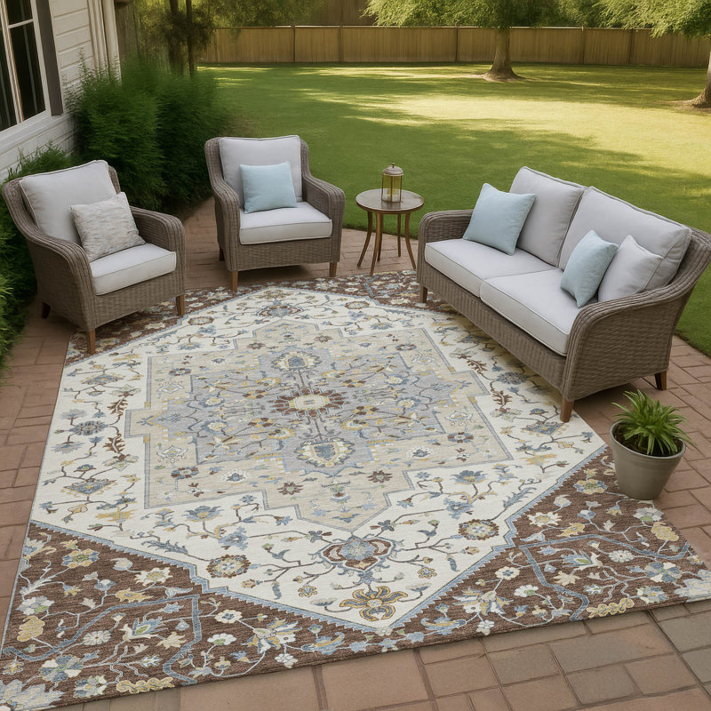 Machine Washable Indoor/Outdoor Chantille ACN2533 Traditional Rug, Chocolate, Rectangle 9' x 12'
