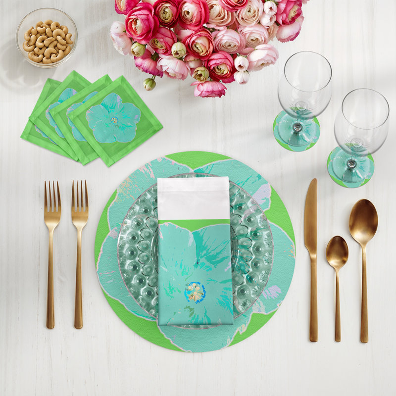 Hibiscus Cotton Sateen Cocktail Napkins, Colony