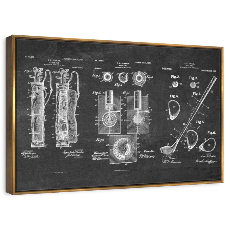 Brevets de golf, Cadre flottant doré, 40 po x 27 po