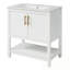 Meuble-lavabo de salle de bain avec lavabo, étagère de rangement ouverte et porte-444745909