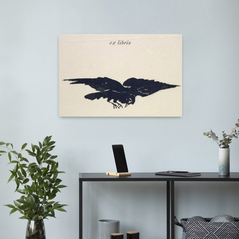 Le Corbeau, 1875. Estampe d'art mural contemporain abstraite représentant un oiseau., H 16 po x l 24 po