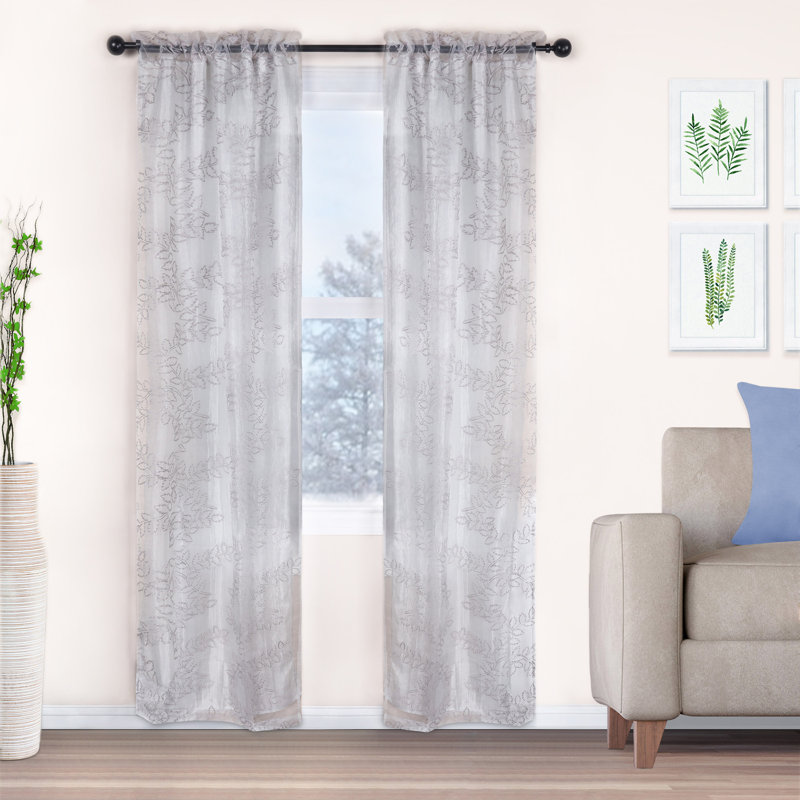 Planchard Sheer Curtain Pair, Gray, 26" W X 63" L