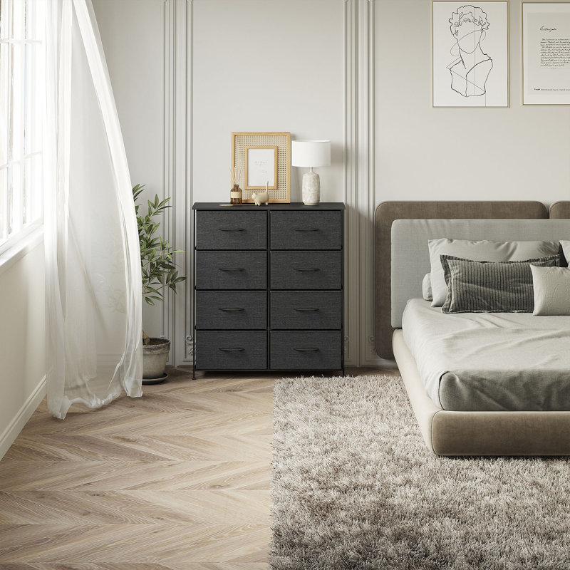 Commode double 8 tiroirs Kathiria, Noir / Noir