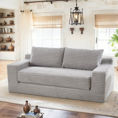 Memory Foam Loveseat Compression Sofa For Living Room - No Assembly, Convertible 2-In-1 Design, Corduroy Fabric - Compact Couch For Small Spaces, Apartments, Home Office & Bedroom(Grey)