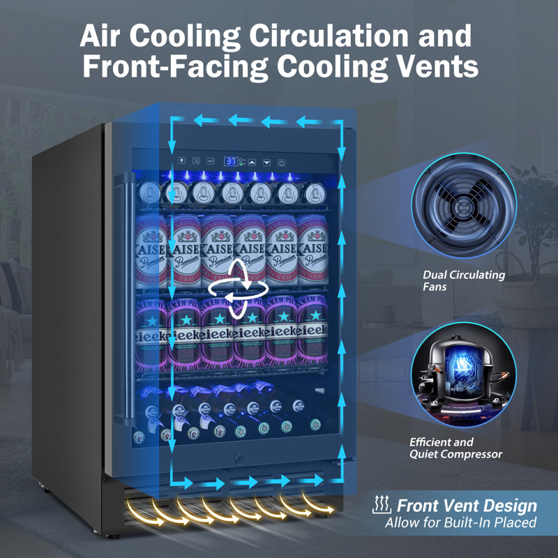 24-inch 210 Can Freestanding/Built-in Beverage Cooler - Energy Efficient, Quiet, Home Bar Fridge with Safety Lock