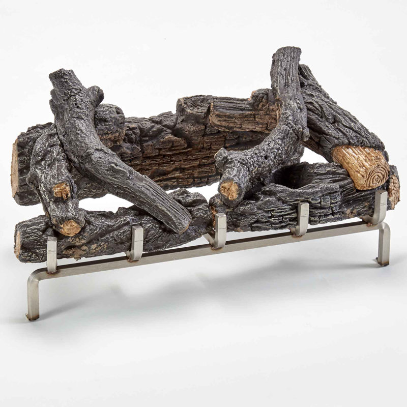 Brown Concrete Log Set with Stainless Steel Fireplace Grate