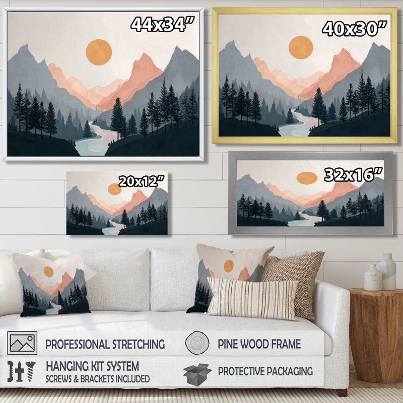 Été coucher de soleil dans les montagnes - décoration murale bord de mer, art mural encadré bord de mer jaune, Noir