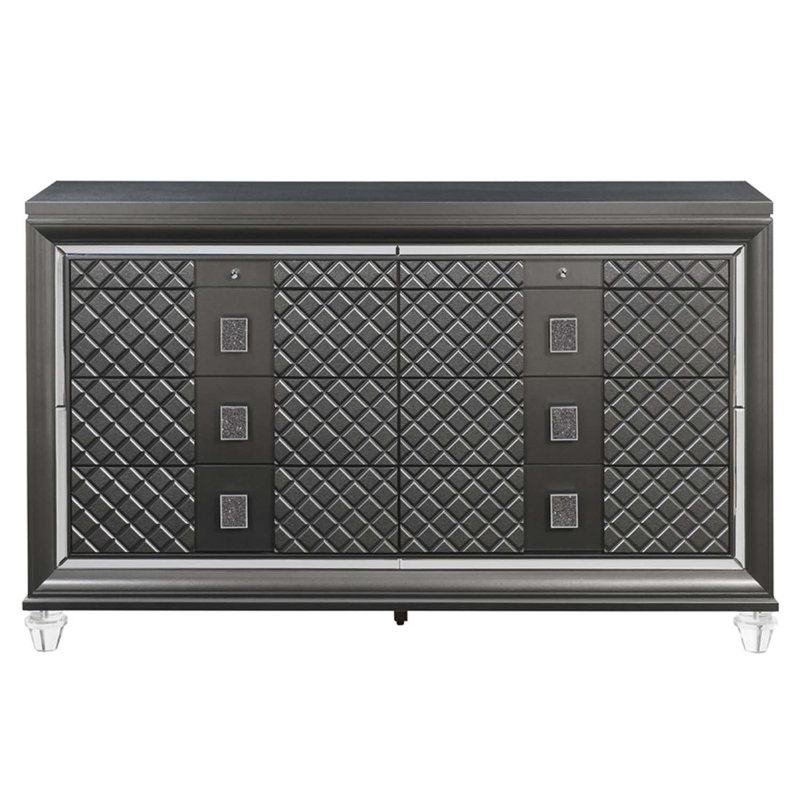 Commode 8 tiroirs Sawyer, finition gris métallique