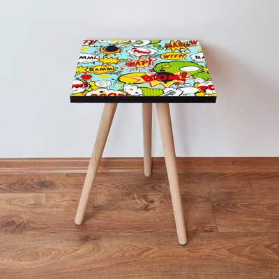 Table d'appoint moderne avec pieds en bois de hêtre, 13,8 x 16,5 x 13,8 pouces | 100% panneau de fibres à densité moyenne, épaisseur: 0,7 pouce | Design élégant et fonctionnel pour le salon ou la chambre à coucher, parfait pour un décor de fantaisie