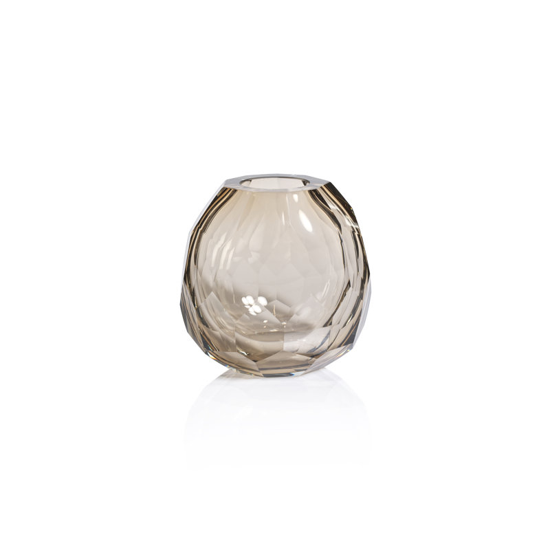 Vase de table en verre Ladonna, H 6 po x l 6 po x P 4,25 po, Taupe