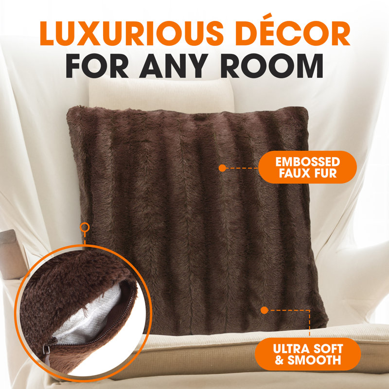 Chocolate Faux Fur 20" x 20" Throw Pillow Cover