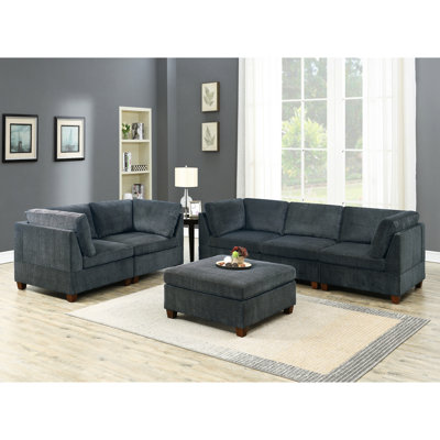 Grey Chenille 6Pc Modular For Home - Modern Style With Cushion Back And Wood Frame In Living Room Decoration Comfort Plywood