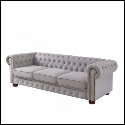 Chesterfield Sofa In Linen Fabric (Light Grey)
