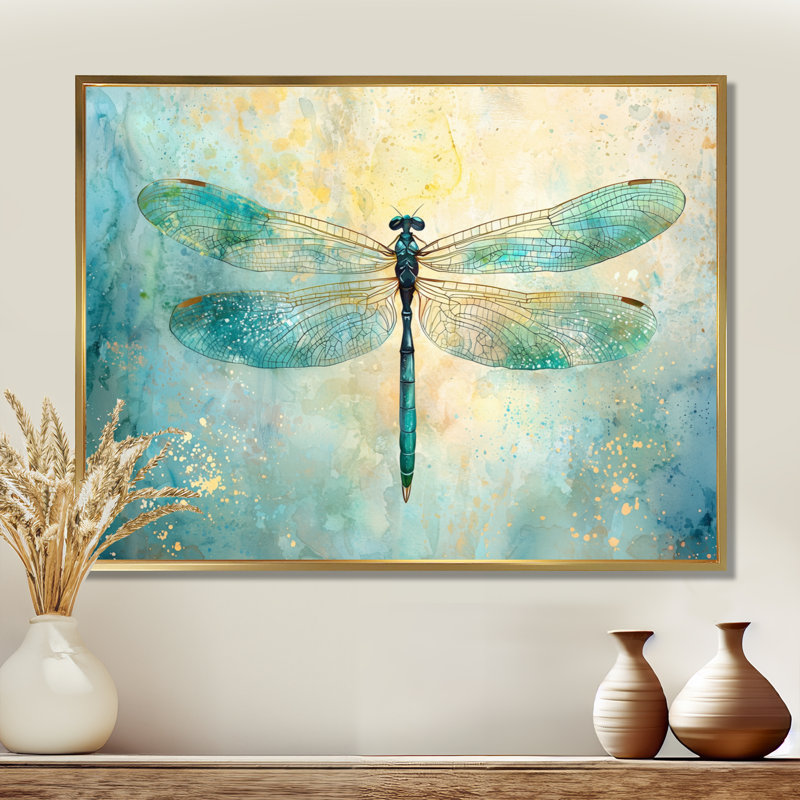 «Emerald Dragonfly Iridescent Wings I», reproduction sur toile, H 12 po x l 20 po, Doré