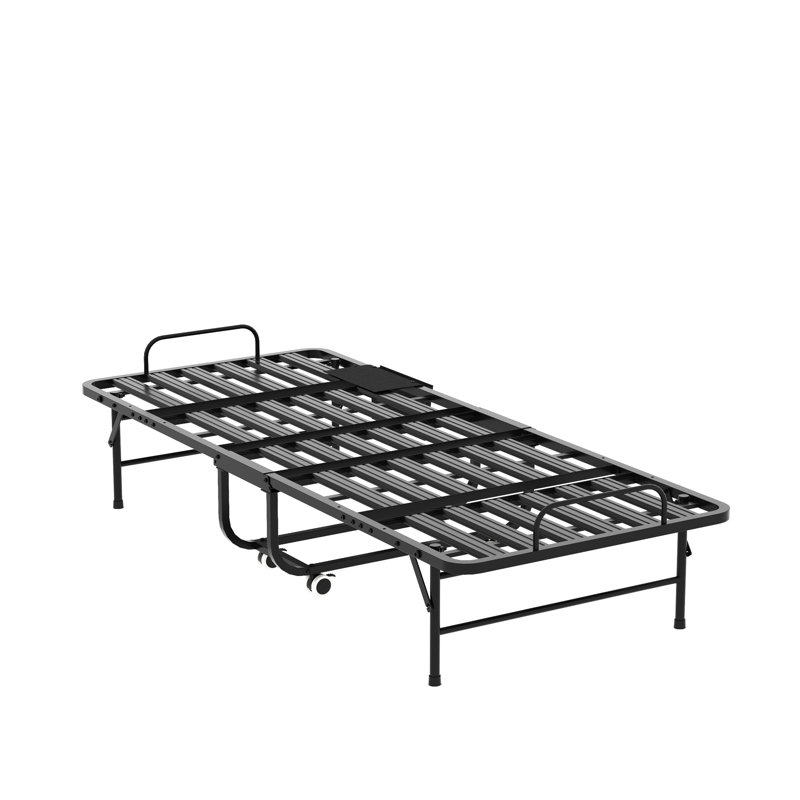 Lit simple pliant de 75 pouces avec matelas confortable en mousse à mémoire de forme de 5 pouces, conception d'espace, structure en métal sur roulettes pour adultes, roues de 5 po pour économiser de l'espace, petits espaces idéaux