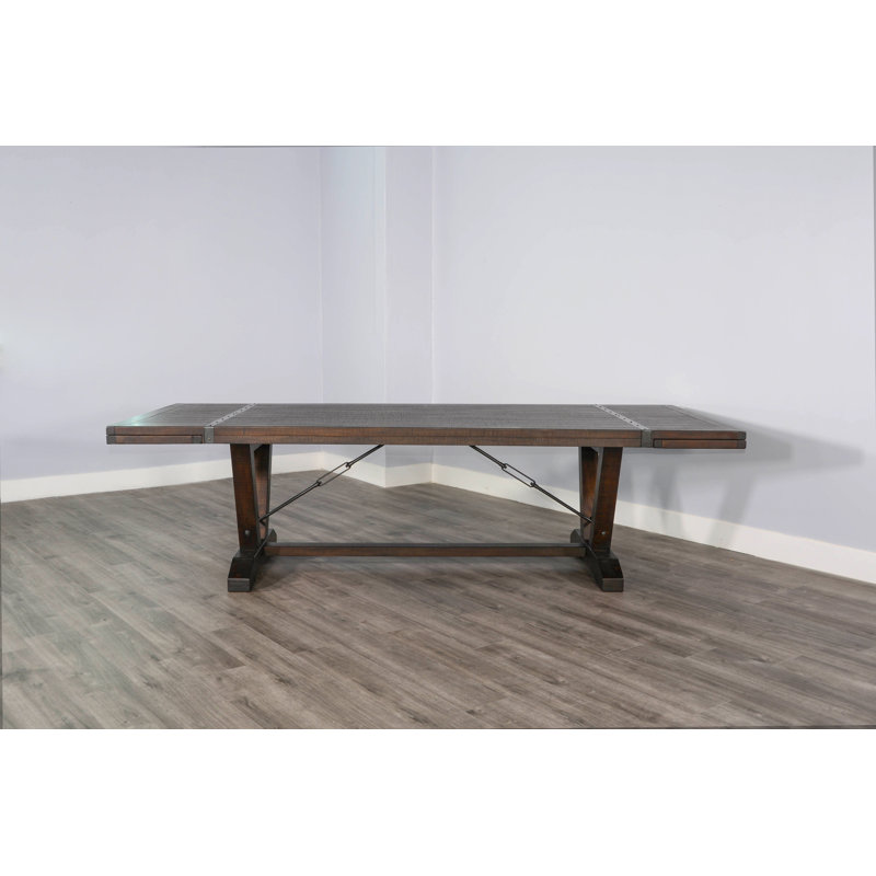 Table de salle à manger en bois d'acajou massif Ameet, Feuille de tabac