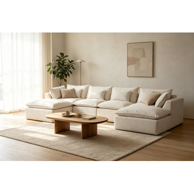 Modular Cloud Sectional Sofa, Oversized Deep Seat Couch With Ottoman, 3/4 Seat Reconfigurable Living Room Furniture Set