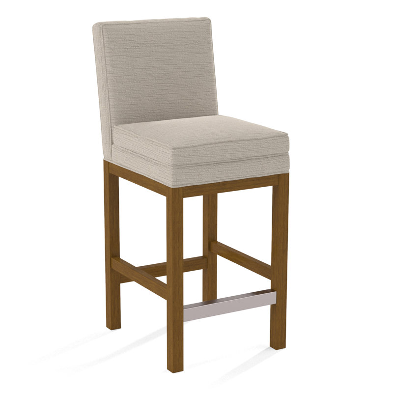 Upholstered Stool, Havana Finish, Gray Sugar Performance; 0863-84