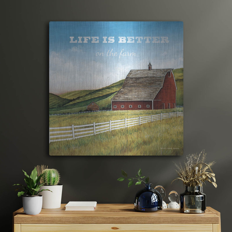 Art mural en métal Gracie Oaks «Old Red Barn With Words» par David Carter Brown, H 24 po x l 24 po