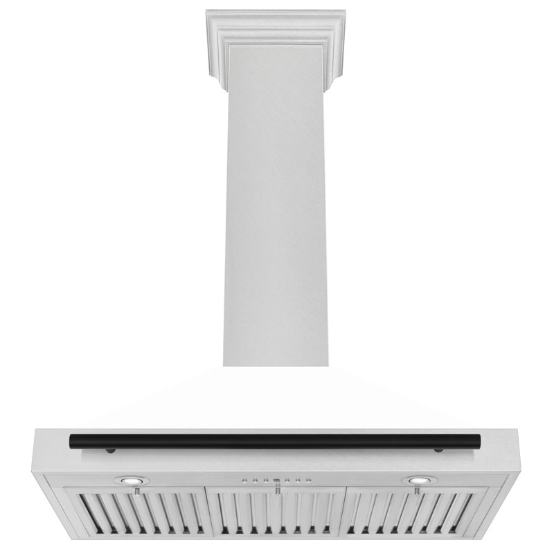 36" 400 CFM Ducted Wall Mount Range Hood, White Matte/Matte Black