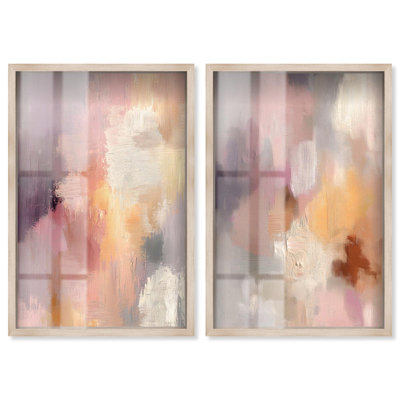 «Hazy Sunset Set Shadowbox», art mural de salon par Art Remedy, cadre blond, 20 x 30