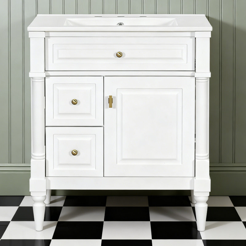 Meuble-lavabo 30 po avec lavabo, blanc, Blanc, Doré