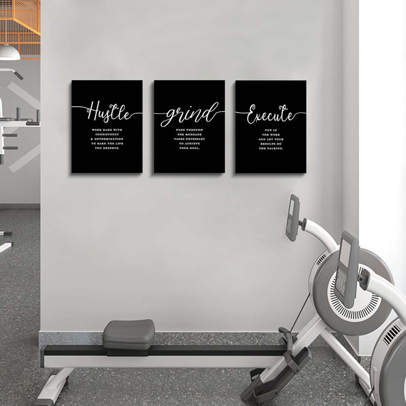 3 Piece Wrapped Canvas Print, Black