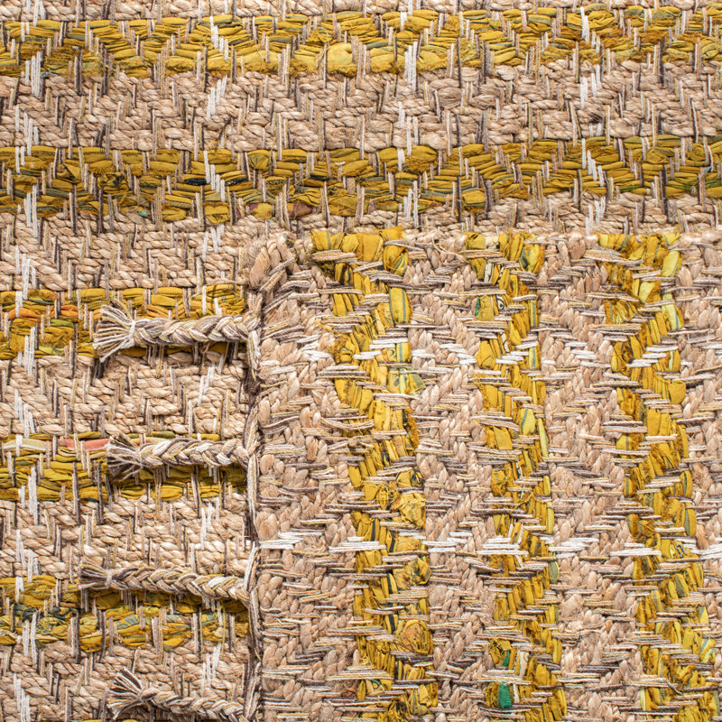 Handwoven Gold and Beige Striped Jute Rug, 3x5 Feet