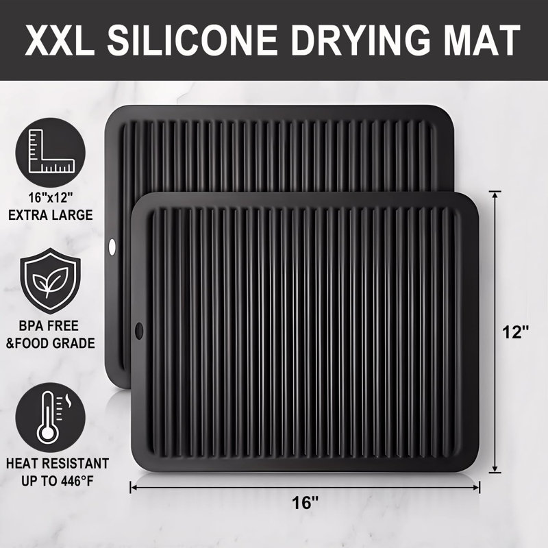 Très grand sous-pied en silicone, coussinets chauffants pour la cuisine - Coussinets chauffants résistants à la chaleur pour comptoir de cuisine à 446 ° F, 2 poignées pour la cuisine, noir