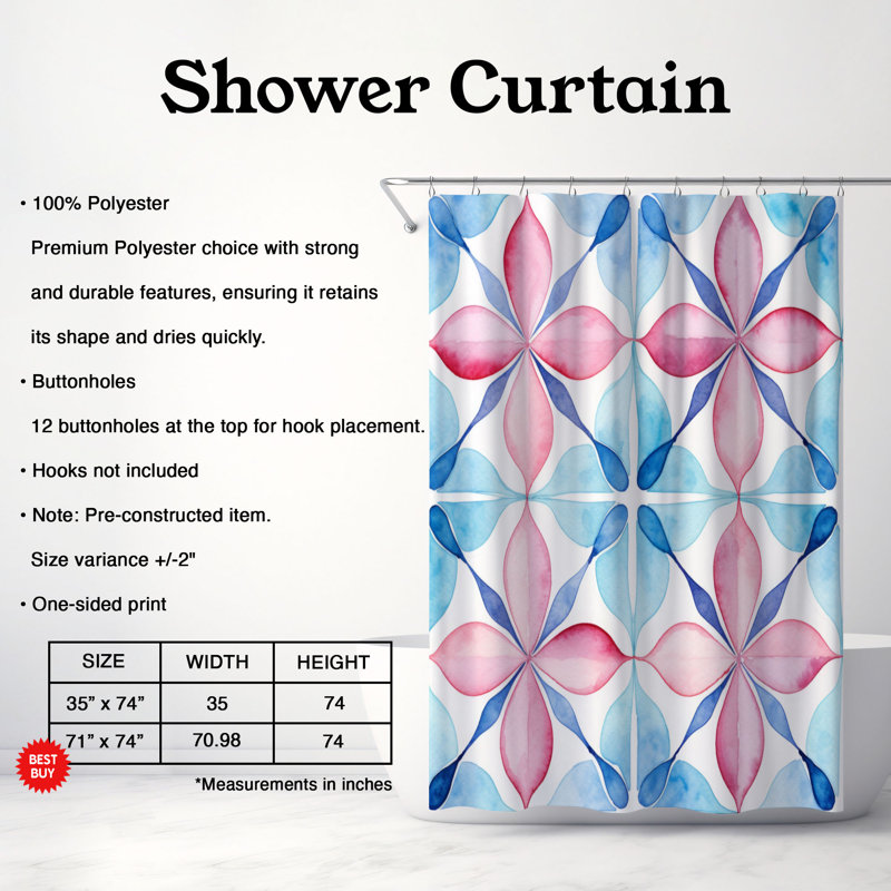 Calm Geometric Textiles - Premium Shower Curtain, 74"H x 71"W