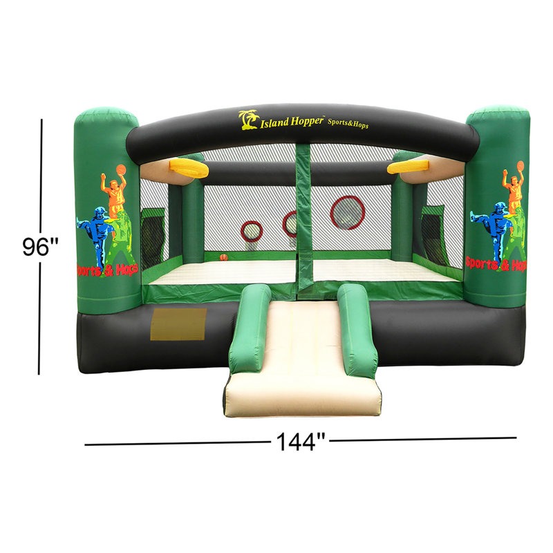 Medium Green and Beige Sports Bounce House with Slide