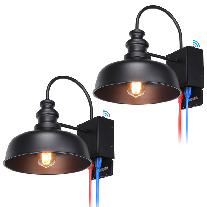 Gooseneck Barn Light With Gfci Outlet, Outdoor E26 Base Dusk To Dawn Floodlight, Black