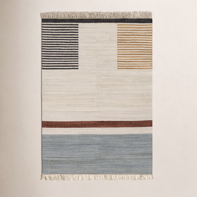 Avenue Cream Black Hand-Woven Cotton Rug