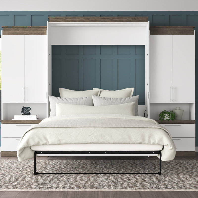 Lit escamotable avec rangement Arrington, Double, Blanc