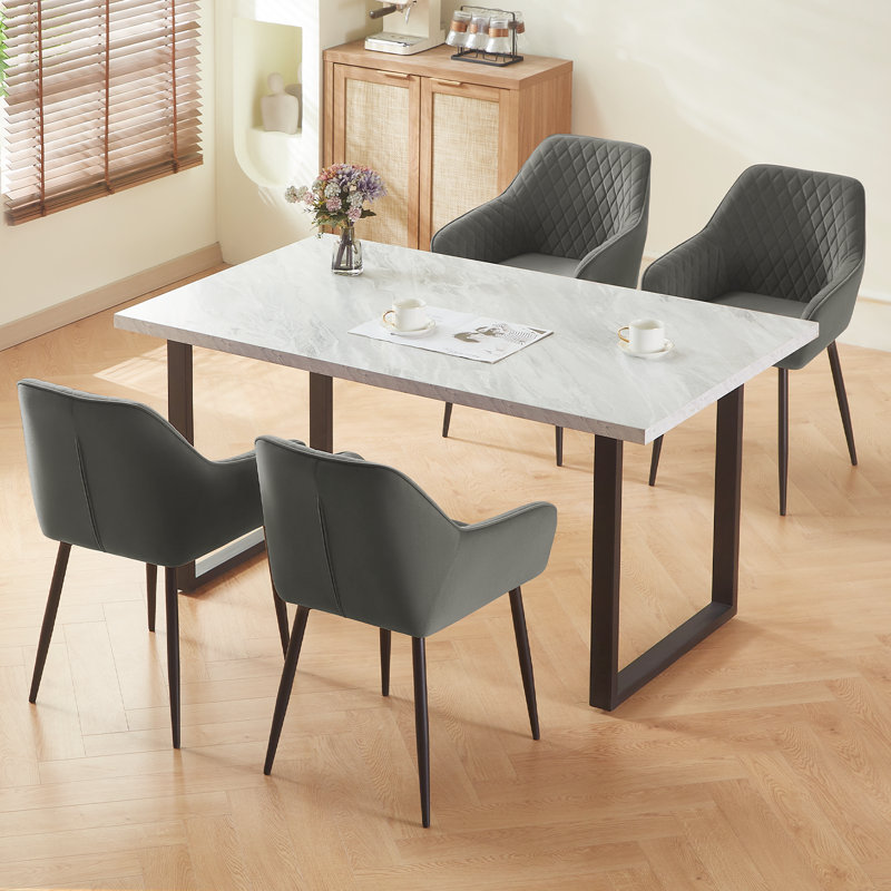 Sexton Upholstered Diamond Stitching Velvet Arm Dining Chair with Thick Cushion, 4, Grey