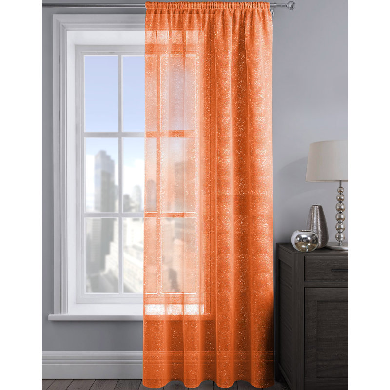 Pinchas Semi Sheer Curtain Single Panel, 54cm Width x 48cm Drop, Orange