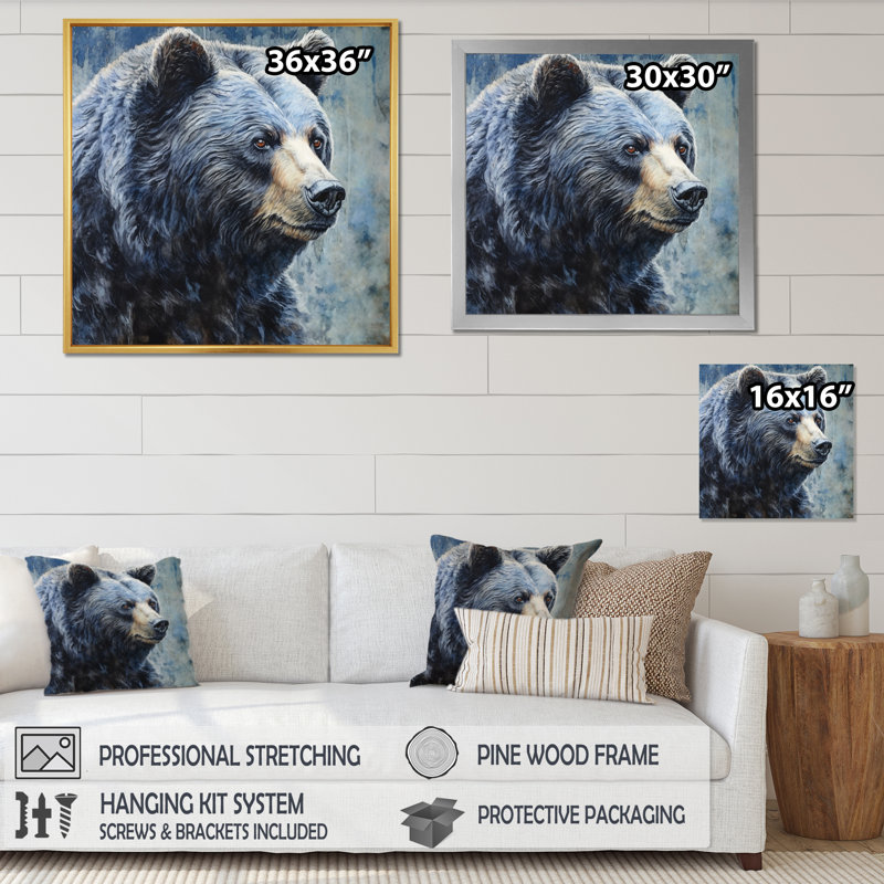 Décoration murale majestueuse Grizzly III - Ours, Cadre flottant noir, H 24 po x l 24 po x P 1 po