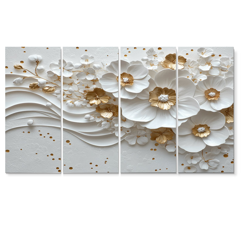 Lewisham - Wildflowers Wall Art - Art mural traditionnel pour le salon, 4 pièces, H 28 po x l 48 po