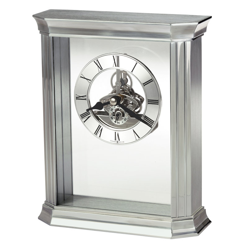 Modern & Contemporary Roman Numeral Metal Quartz Movement / Crystal Tabletop Clock in Silver