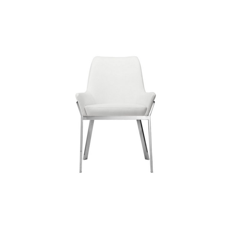 Ensemble de 2 chaises de salle à manger 23 po Muraida, rembourrage en mousse, similicuir blanc, argent, Blanc