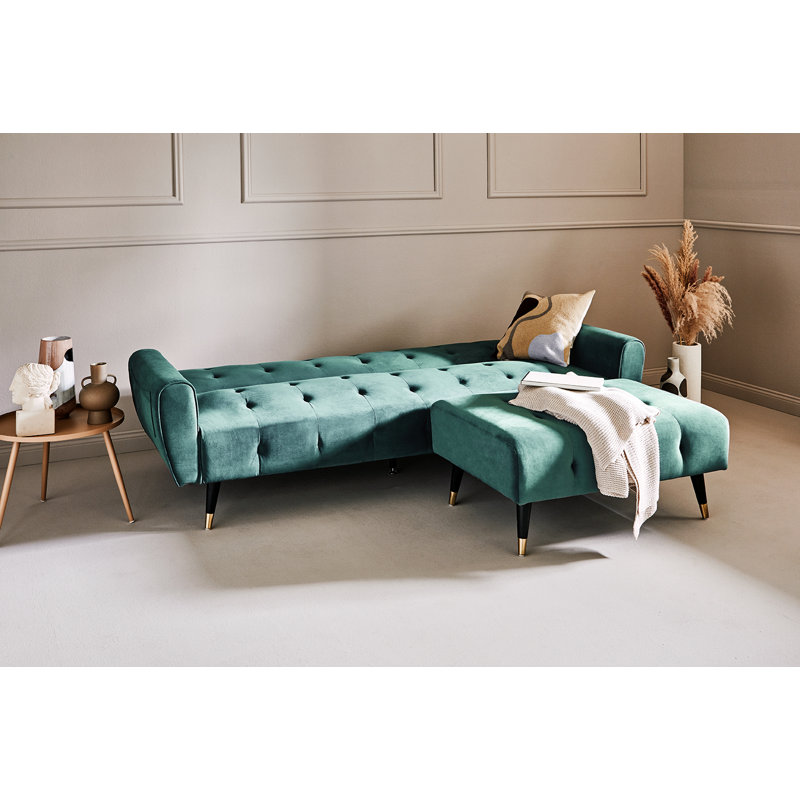 Shiflet 3 Seater Velvet Sofa Bed, Opal Green