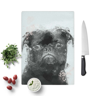 Tempered Glass Paint Splashed Pug Dog Chopping Board