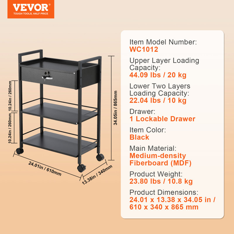 34.05'' H x 24.01'' W Utility Cart