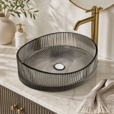 Lavabo de salle de bain en verre cristal transparent transparent 20 po, Yuanalo