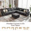 Canapé-lit modulaire 6 pièces avec rangement sous le siège, canapé modulaire en chenille de luxe avec pieds dorés et détails-293267268-292568525