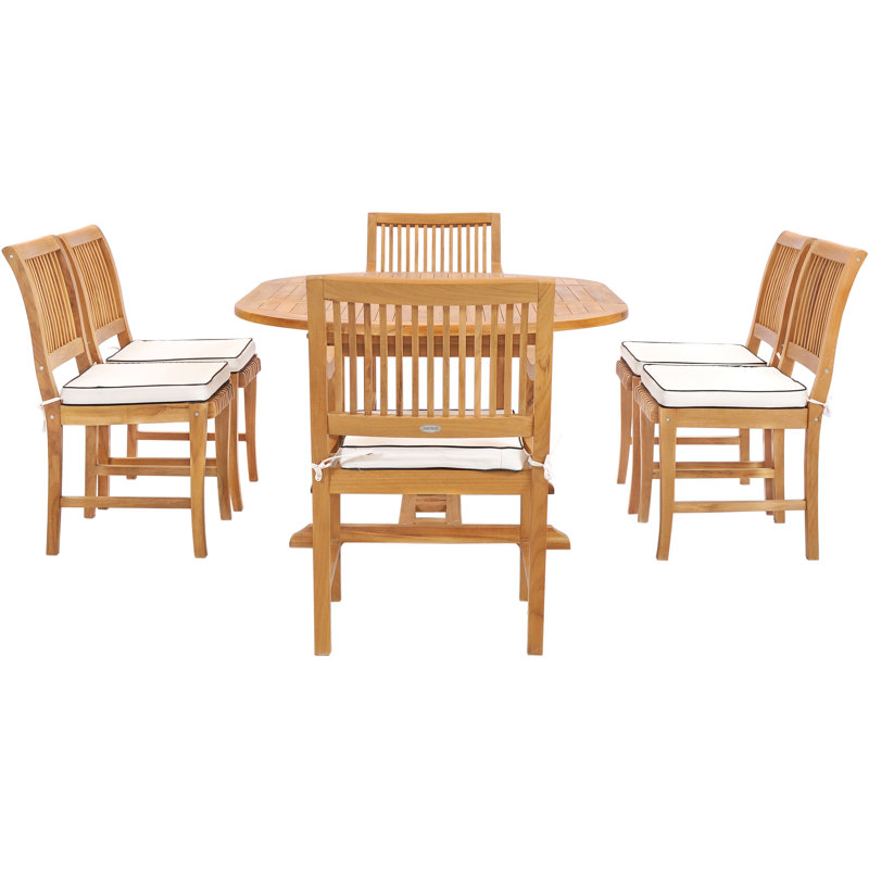 Outdoor 7 - Piece Teak Dining Set with Cushions