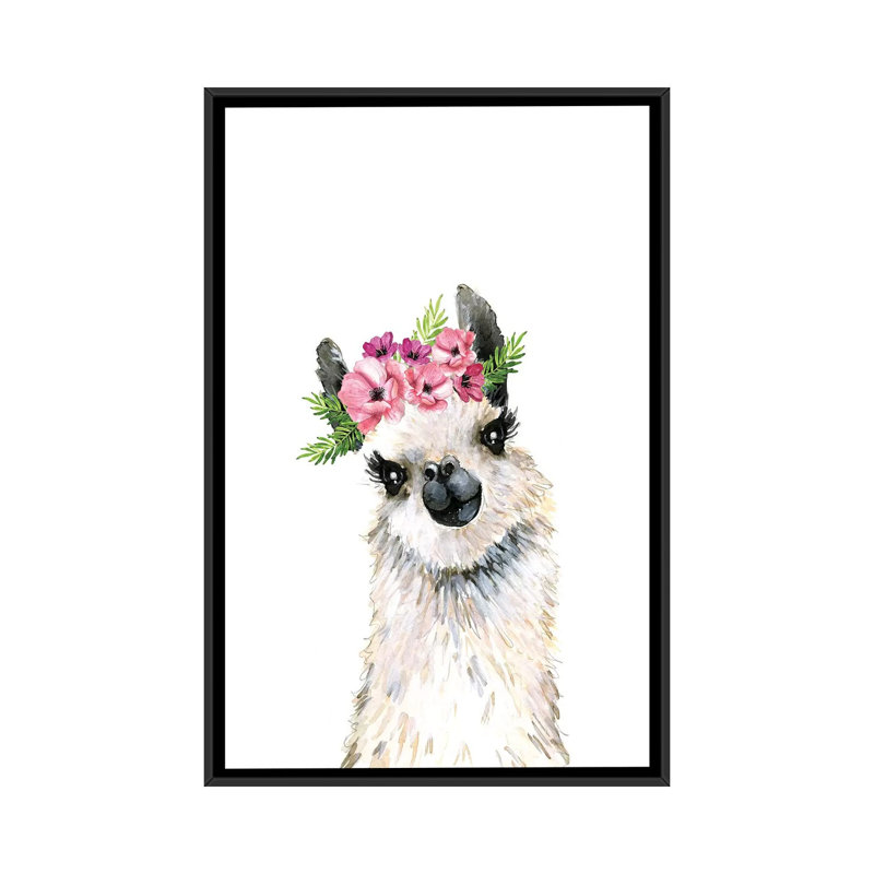 Charmante couronne de Lama par Mercedes Lopez charro-impression, Pas de tapis, Toile avec cadre noir